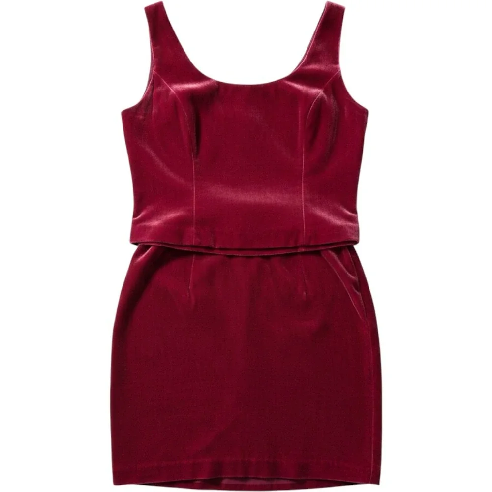 Vintage Albert Nipon Dark Raspberry Velvet 2-Piece Tank & Pencil Skirt Set Sz 8